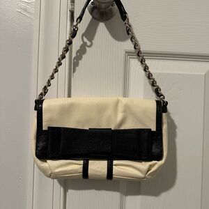 Kate Spade Cream and Black Leather  Shoulder Bag with Chain Strap Bow Dust Bag